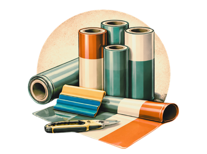 Vintage illustration of large format printer with vinyl rolls — Straightline Graphics & Signs