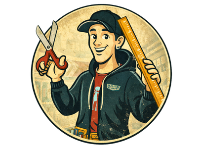 Vintage illustration of sign installer at work — custom signage installation Vancouver Island BC